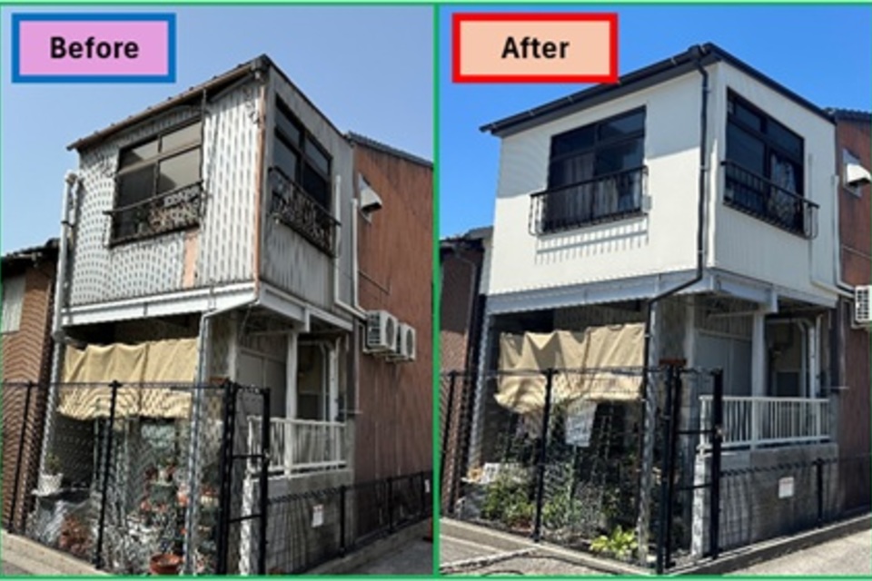 外壁、雨とい、飾り手すりのリフォームの画像