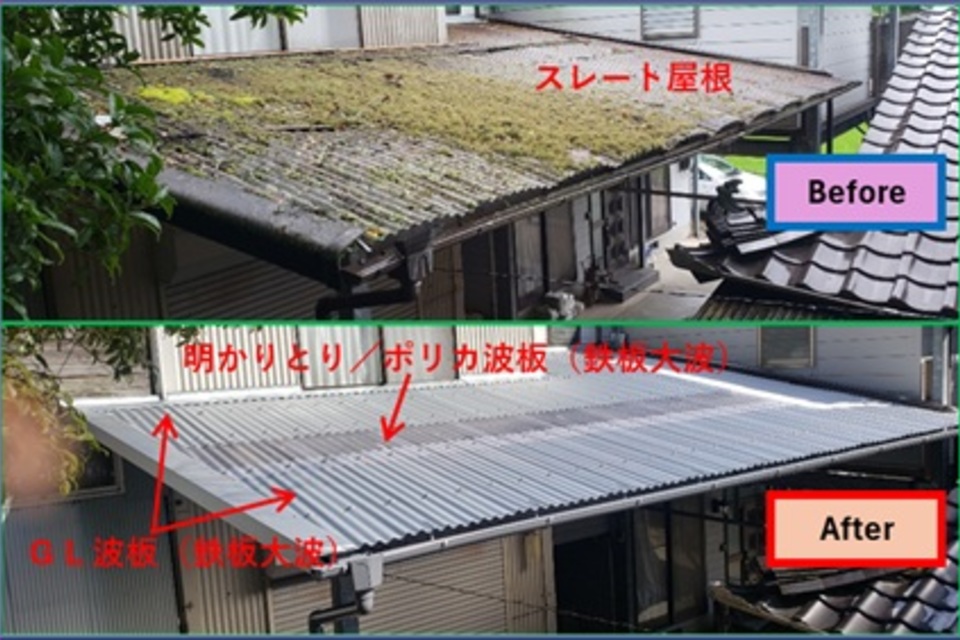 屋根葺替え工事(GL波板＋ﾎﾟﾘｶ波板)の画像